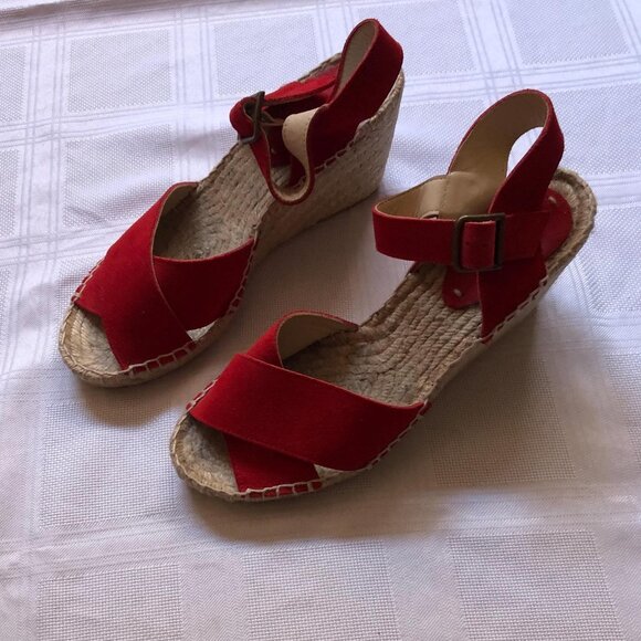 New never worn lipstick red Soludos wedge espadrilles in suede - size 9.5 US - Picture 2 of 2